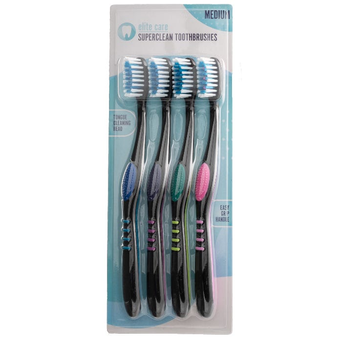Elite Care Superclean Medium Toothbrush, (Pack Of 4) - Black