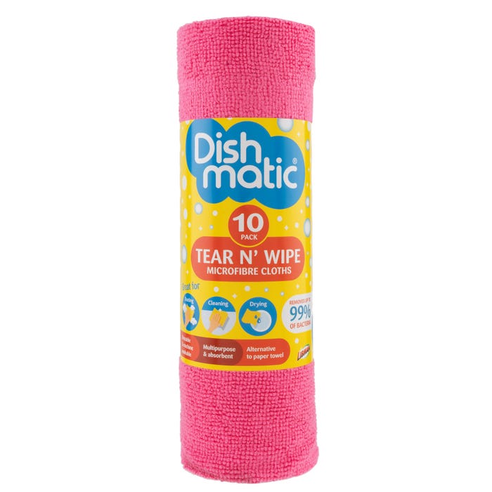 Dishmatic Tear N Wipe 10Pk Microfibre Cloth - Pink