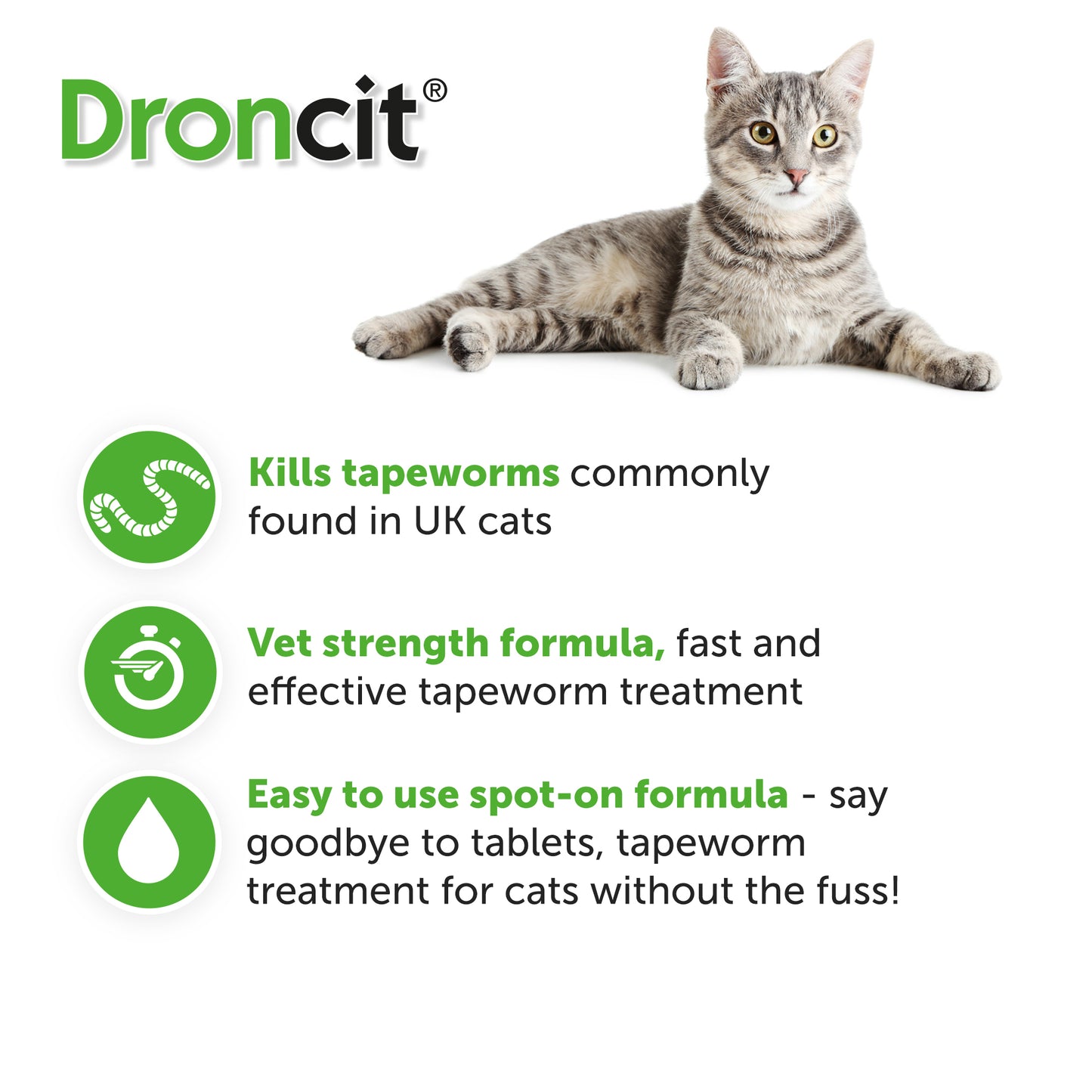 Droncit Spot-On Tapewormer For Cats from 1kg 4 Pack