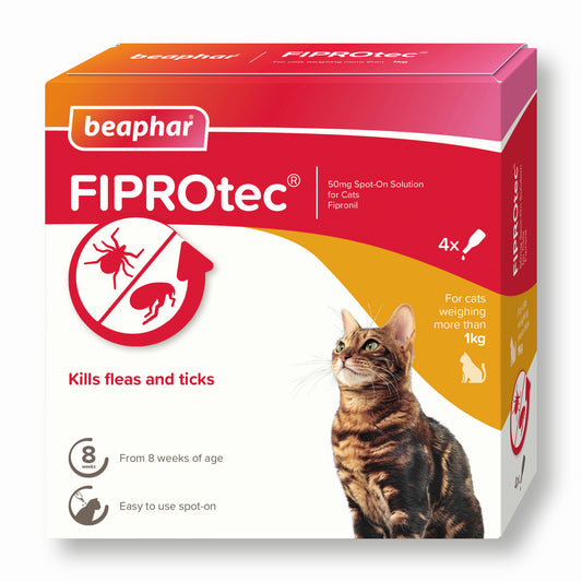 Beaphar FIPROtec Flea & Tick Spot-On For Cats 4 Pipettes