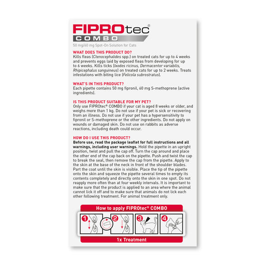 Beaphar FIPROtec COMBO Flea & Tick Spot-On for Cats 3 Pipettes