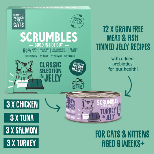 Scrumbles Complete Wet Cat Food Classic Selection in Jelly 12 x 80g Tin