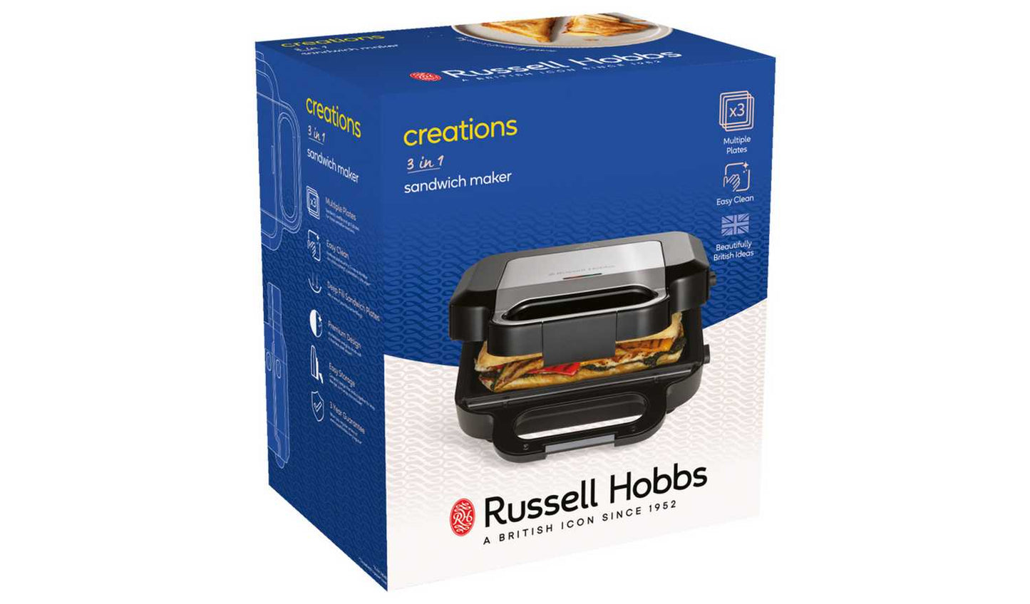 Russell Hobbs Creations 3in1 Sandwich Panini & Waffle Maker