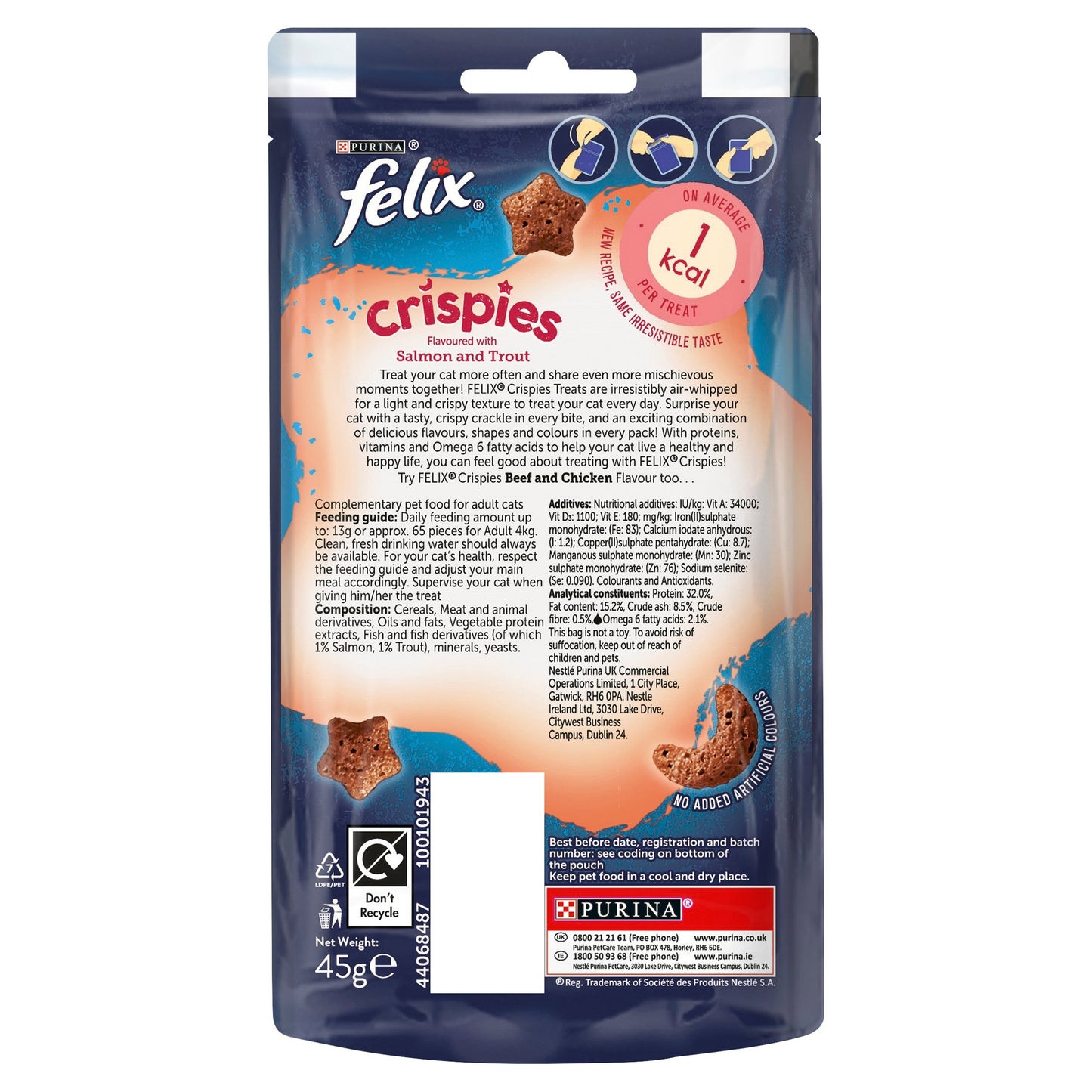 Felix Crispies Cat Treats Salmon & Trout 45g