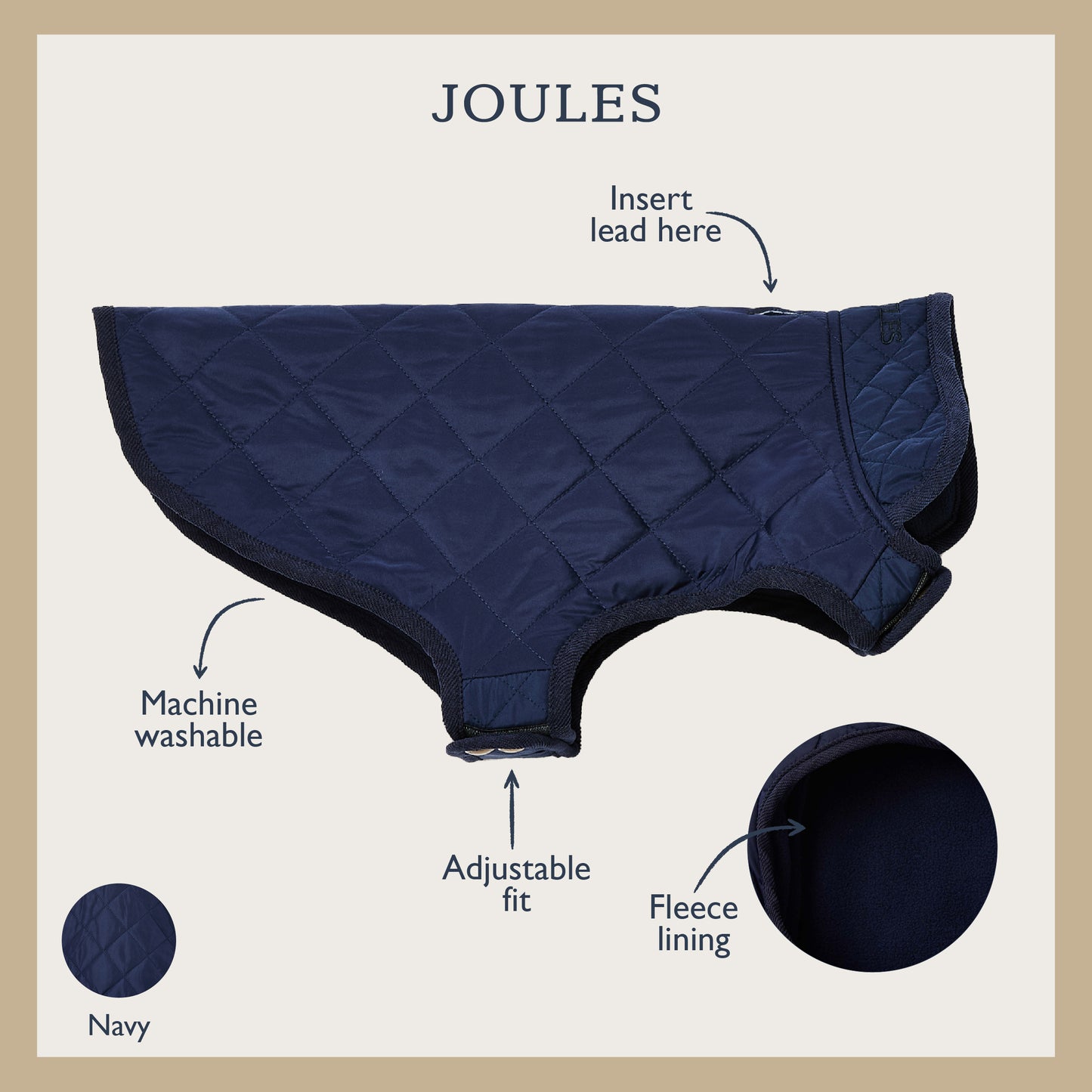 Joules Quilted Dog Coat Navy