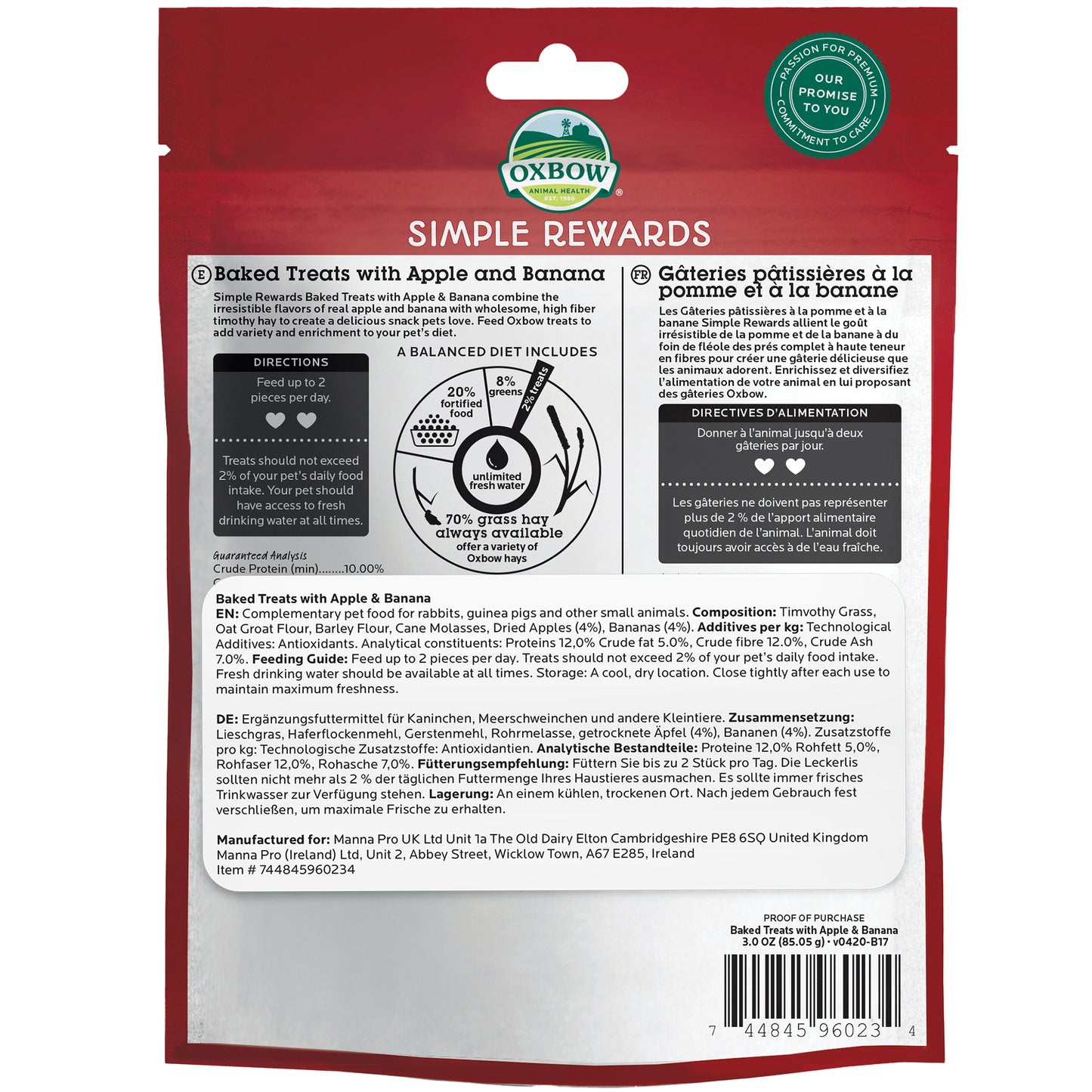 Oxbow Simple Rewards Oven Baked Small Animal Treats Apple & Banana 85g