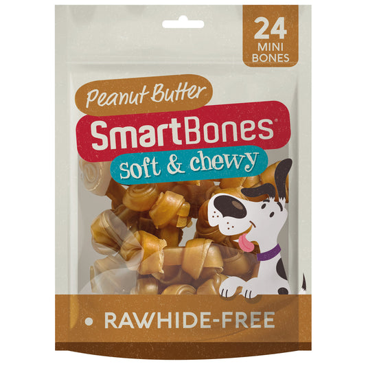 SmartBones Mini Breed Dog Bone Chew Peanut Butter 24 Pack