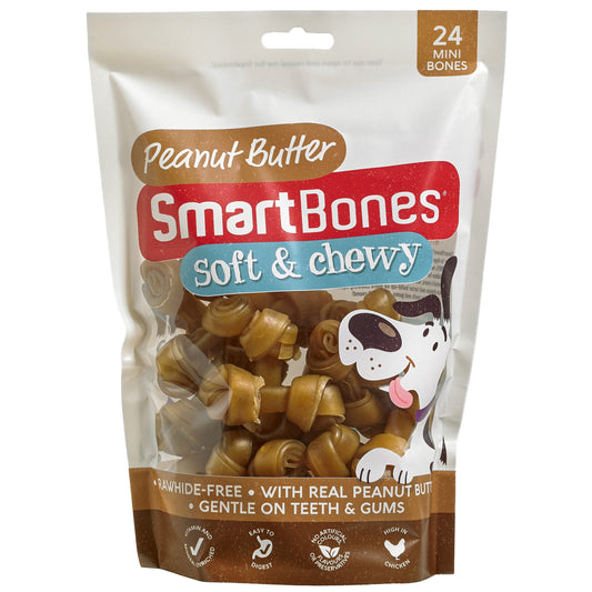 SmartBones Mini Breed Dog Bone Chew Peanut Butter 24 Pack