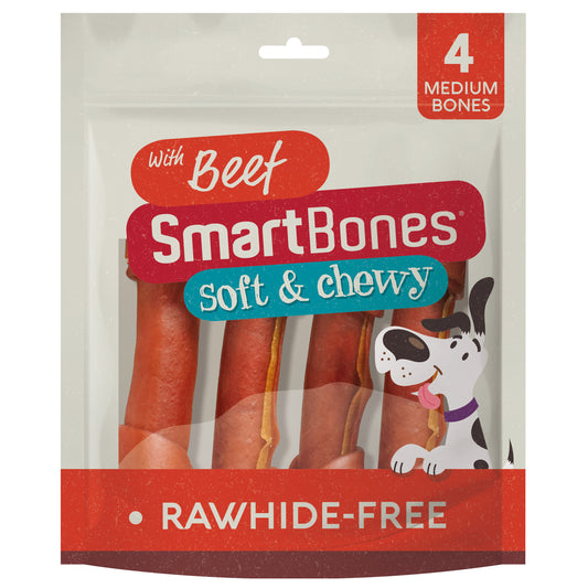 SmartBones Rawhide Alternative Beef Chew For Medium Breed Dogs 4 Pack