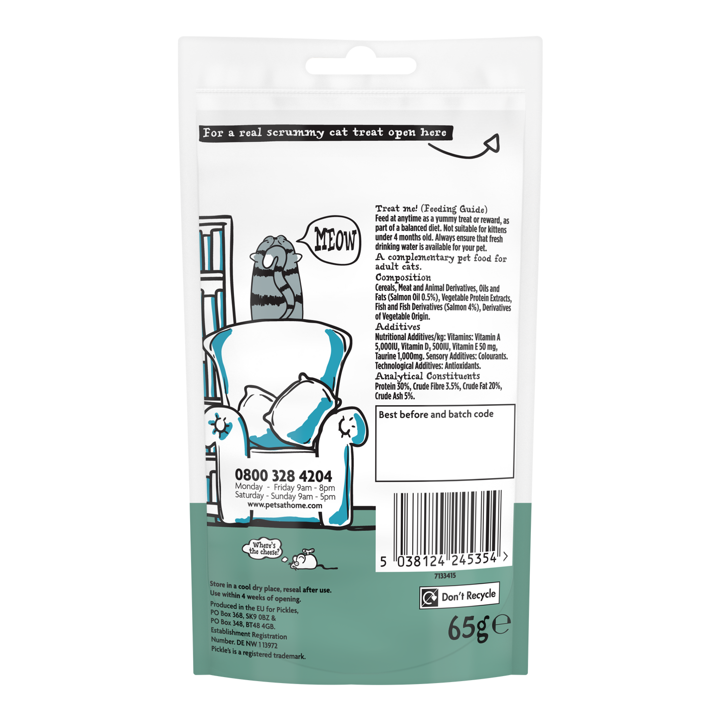 Pickle's Crunchy Filled Cat Treat with Salmon 65g