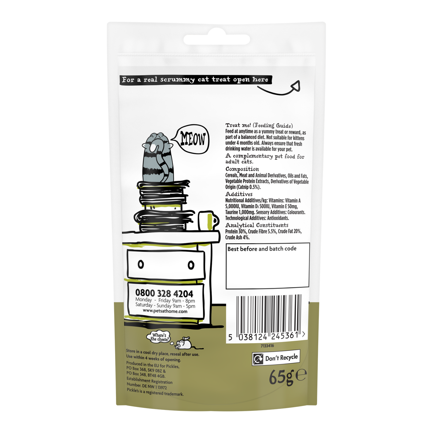 Pickle's Crunchy Filled Cat Treat with Catnip 65g