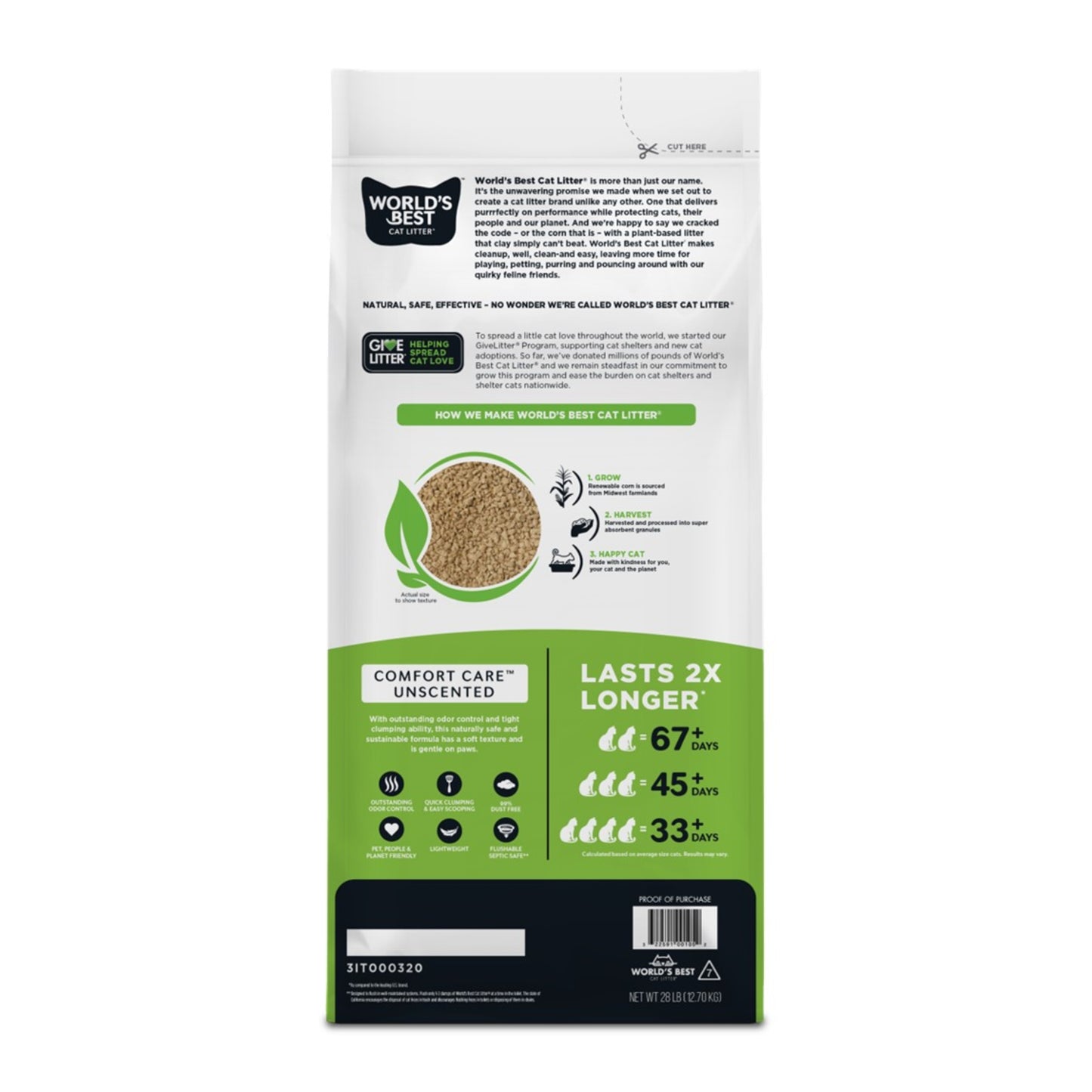 World's Best Quick Clumping Comfort Care Unscented Cat Litter 12.7kg