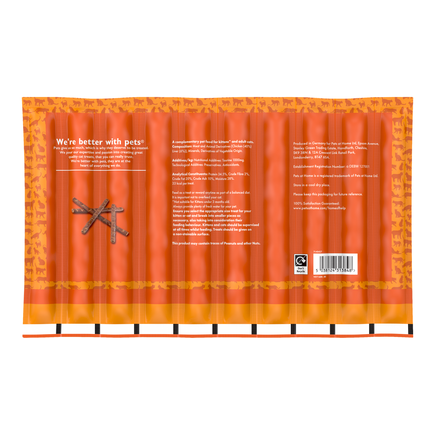 Pets at Home Cat Treat Sticks Chicken & Liver 10x5g