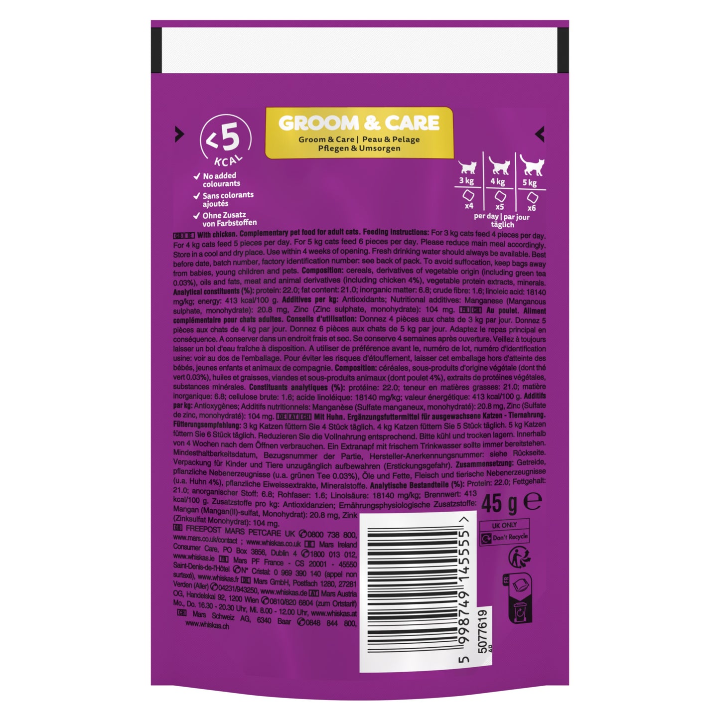 Whiskas Groom & Care Cat Treats 45g