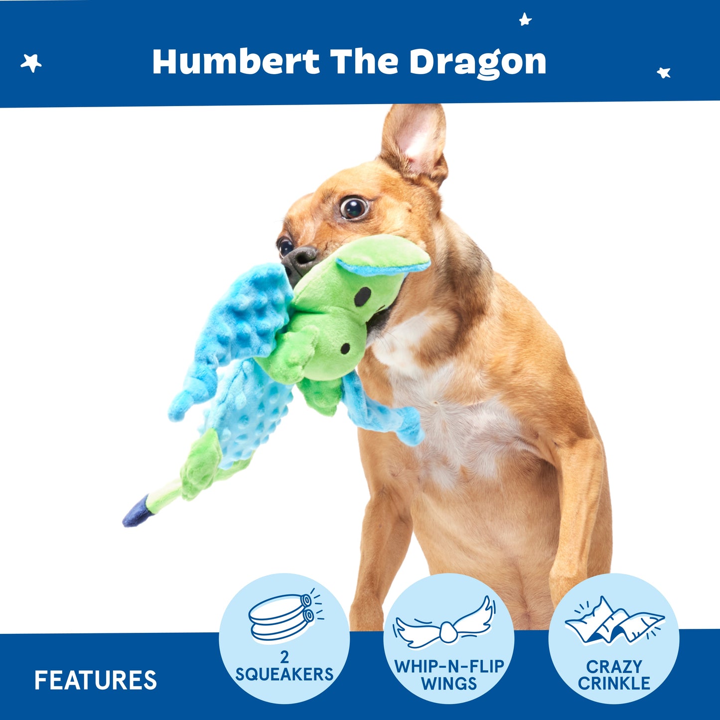 BARK Humbert The Dragon Plush Squeaky Dog Toy