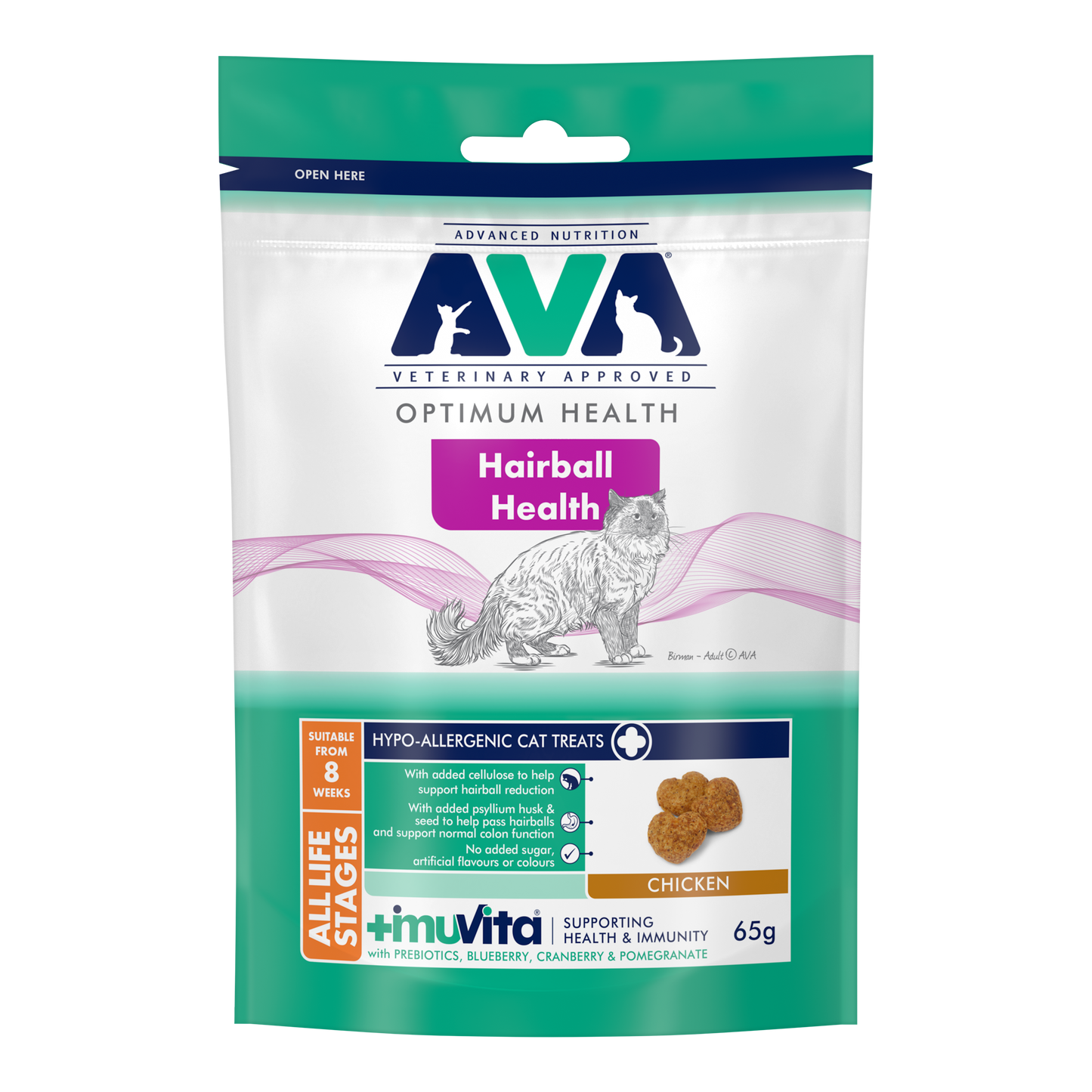 AVA Hairball Health Cat Treats with Chicken 65g