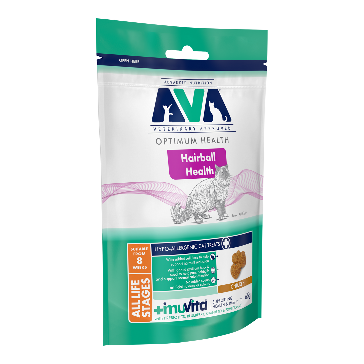 AVA Hairball Health Cat Treats with Chicken 65g