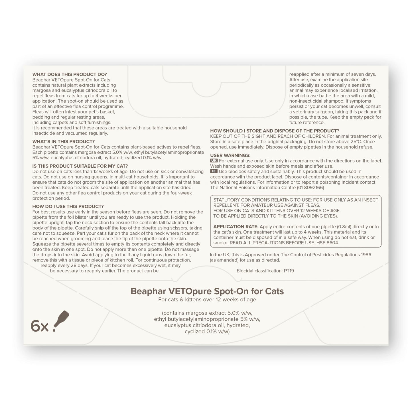 Beaphar VETOpure Flea Protection Spot-On for Cats 6 Pipettes