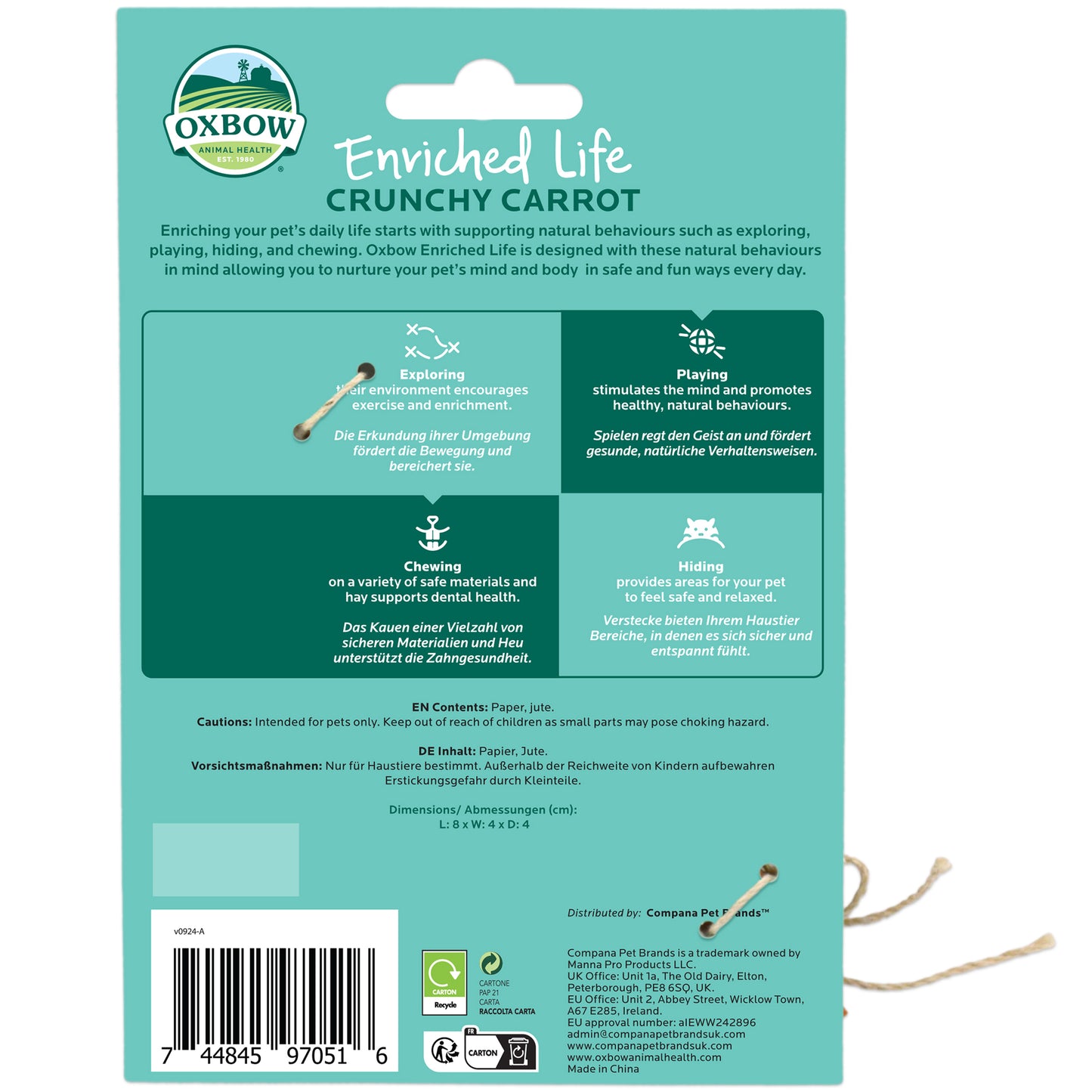 Oxbow Crunchy Carrot Small Animal Chew Toy