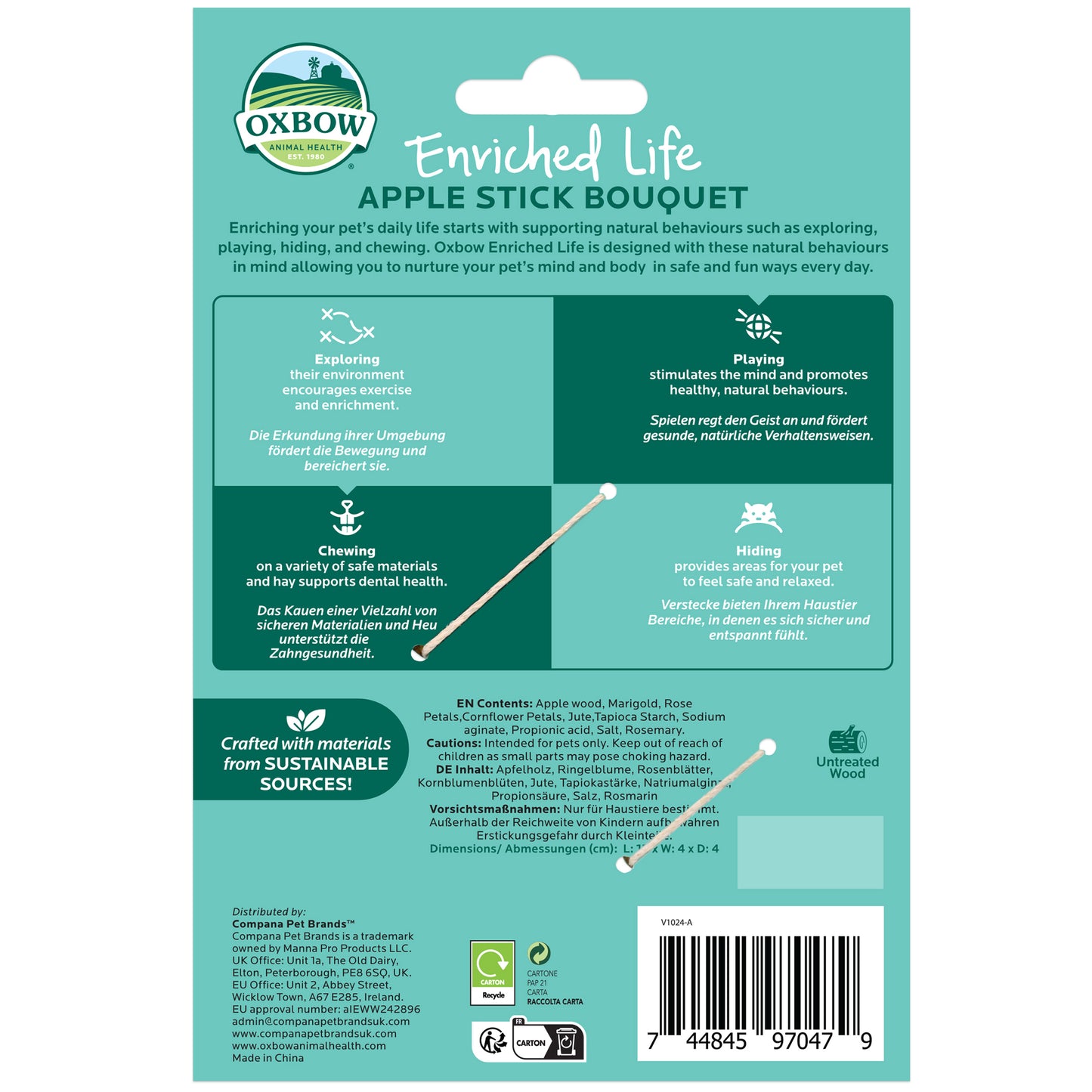 Oxbow Apple Stick Bouquet Small Animal Chew Toy