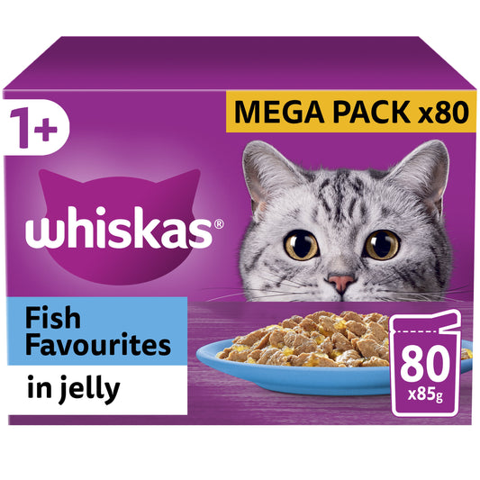 Whiskas 1+ Adult Wet Cat Food Fish Selection In Jelly 80x85g