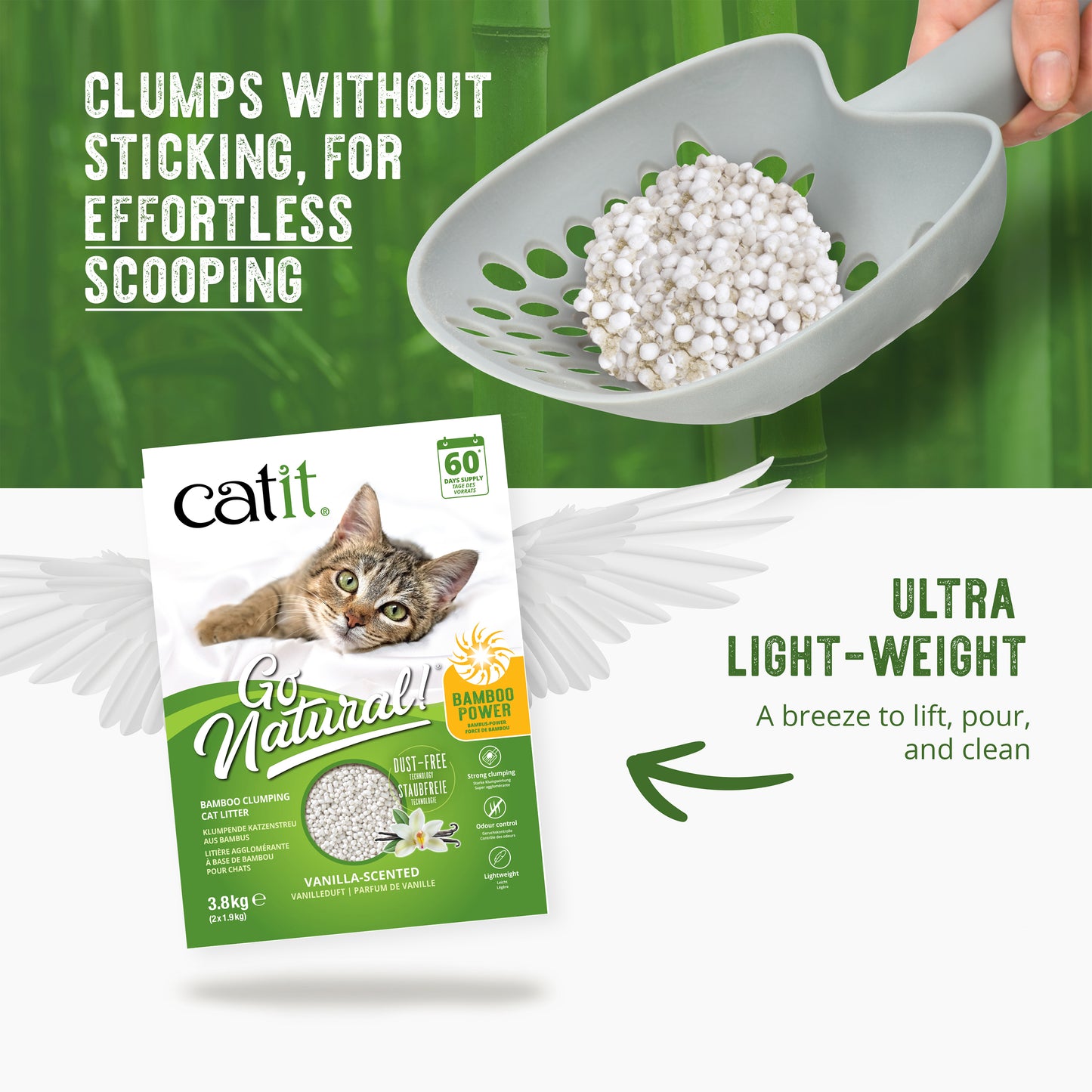 Catit Go Natural Ultra-light Bamboo Clumping Vanilla Scented Cat Litter 3.6kg