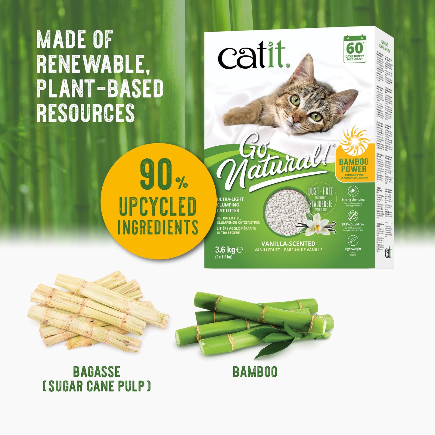 Catit Go Natural Ultra-light Bamboo Clumping Vanilla Scented Cat Litter 3.6kg