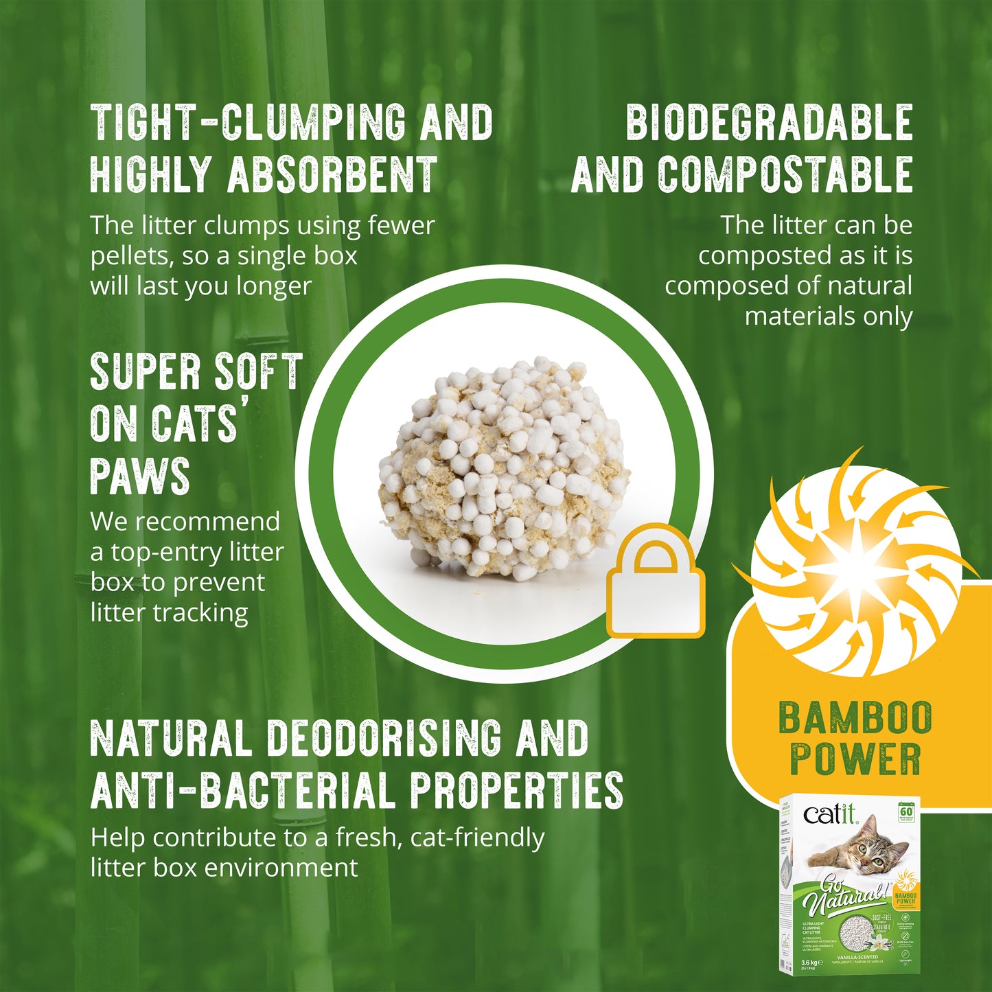 Catit Go Natural Ultra-light Bamboo Clumping Vanilla Scented Cat Litter 3.6kg
