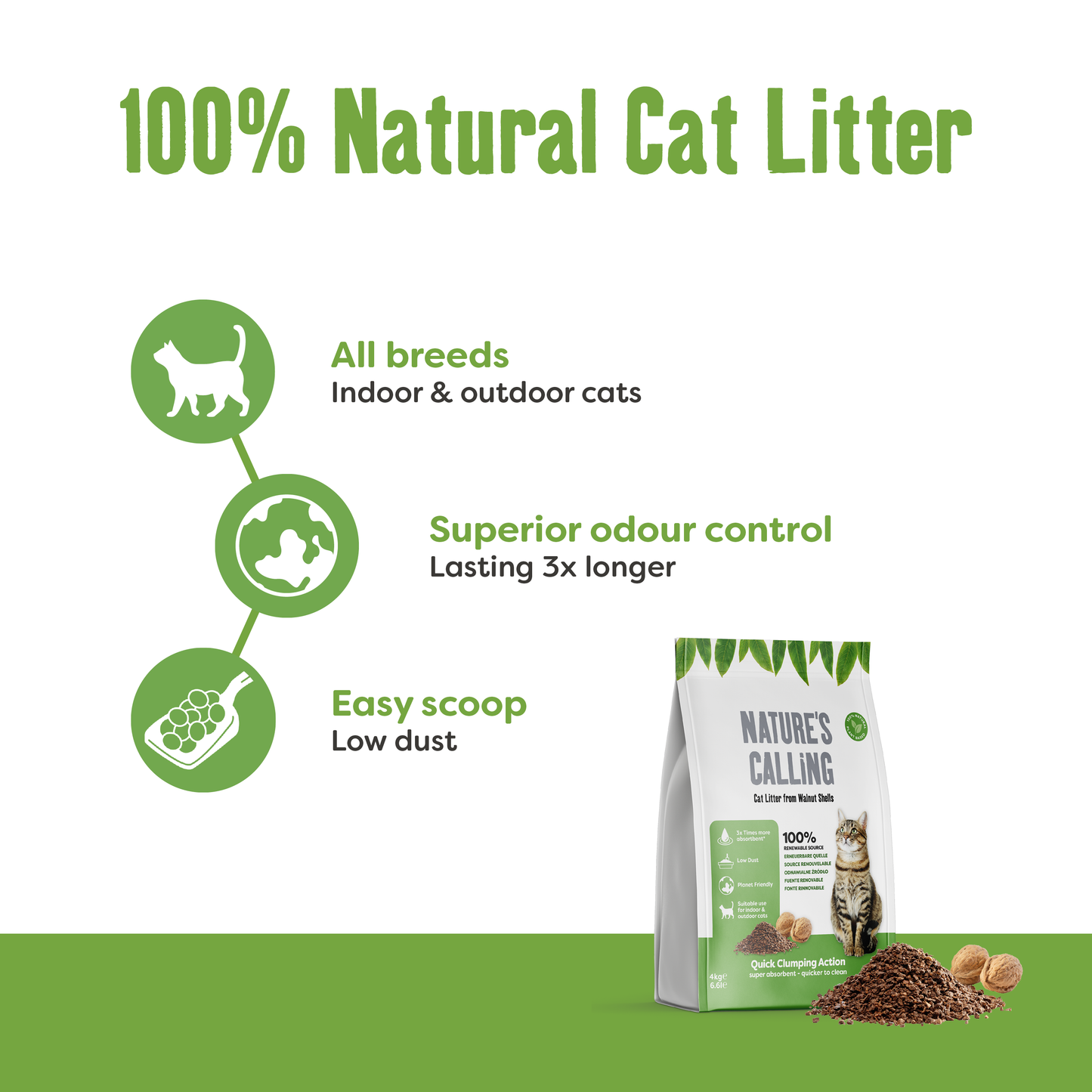 Nature's Calling Walnut Shell Clumping Cat Litter 4kg