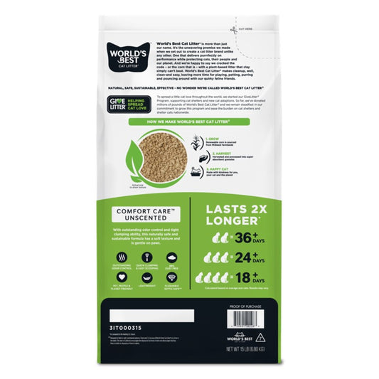 World's Best Cat Litter Quick Clumping Comfort Care Unscented 6.8kg