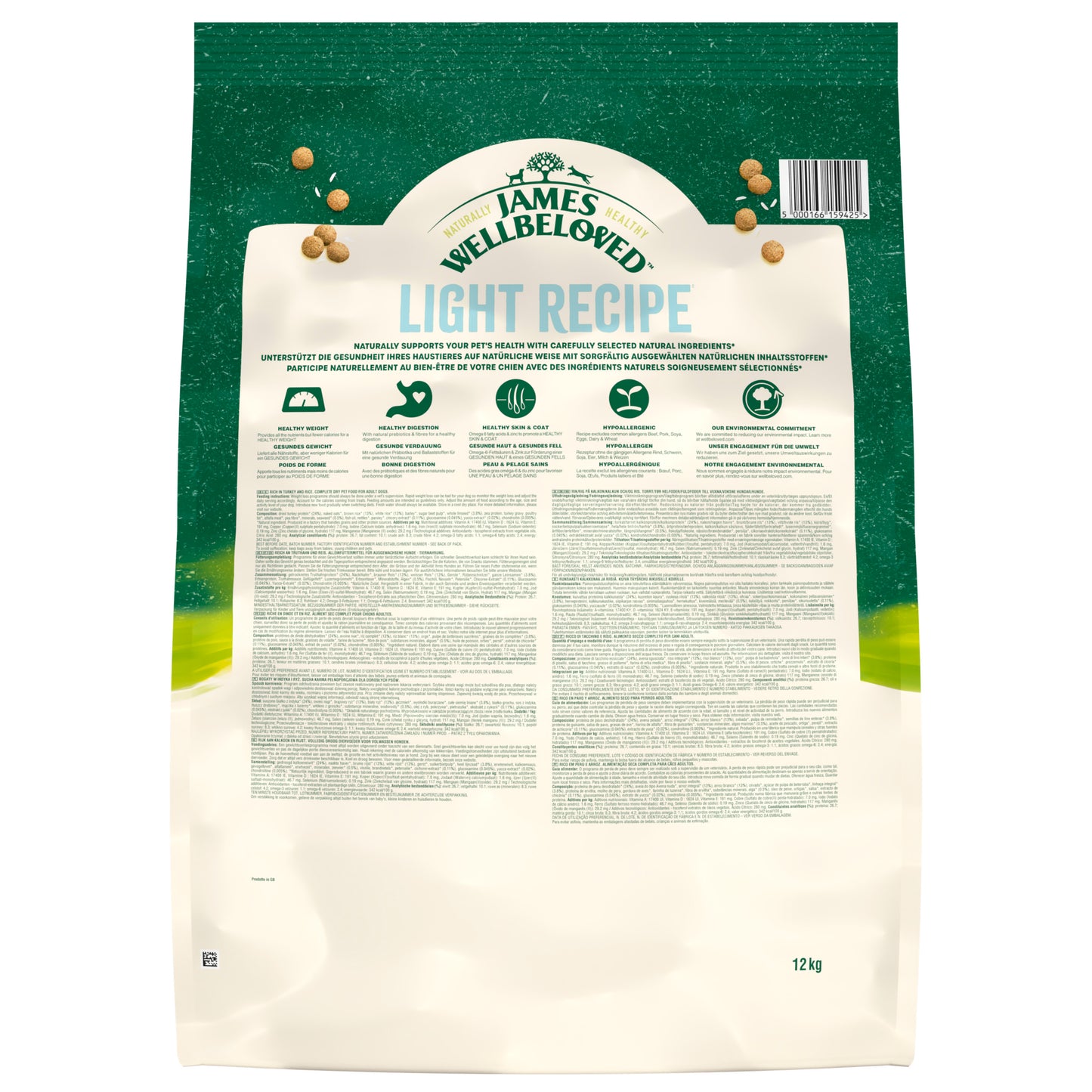 James Wellbeloved Light Adult Dry Dog Food Turkey & Rice 12kg