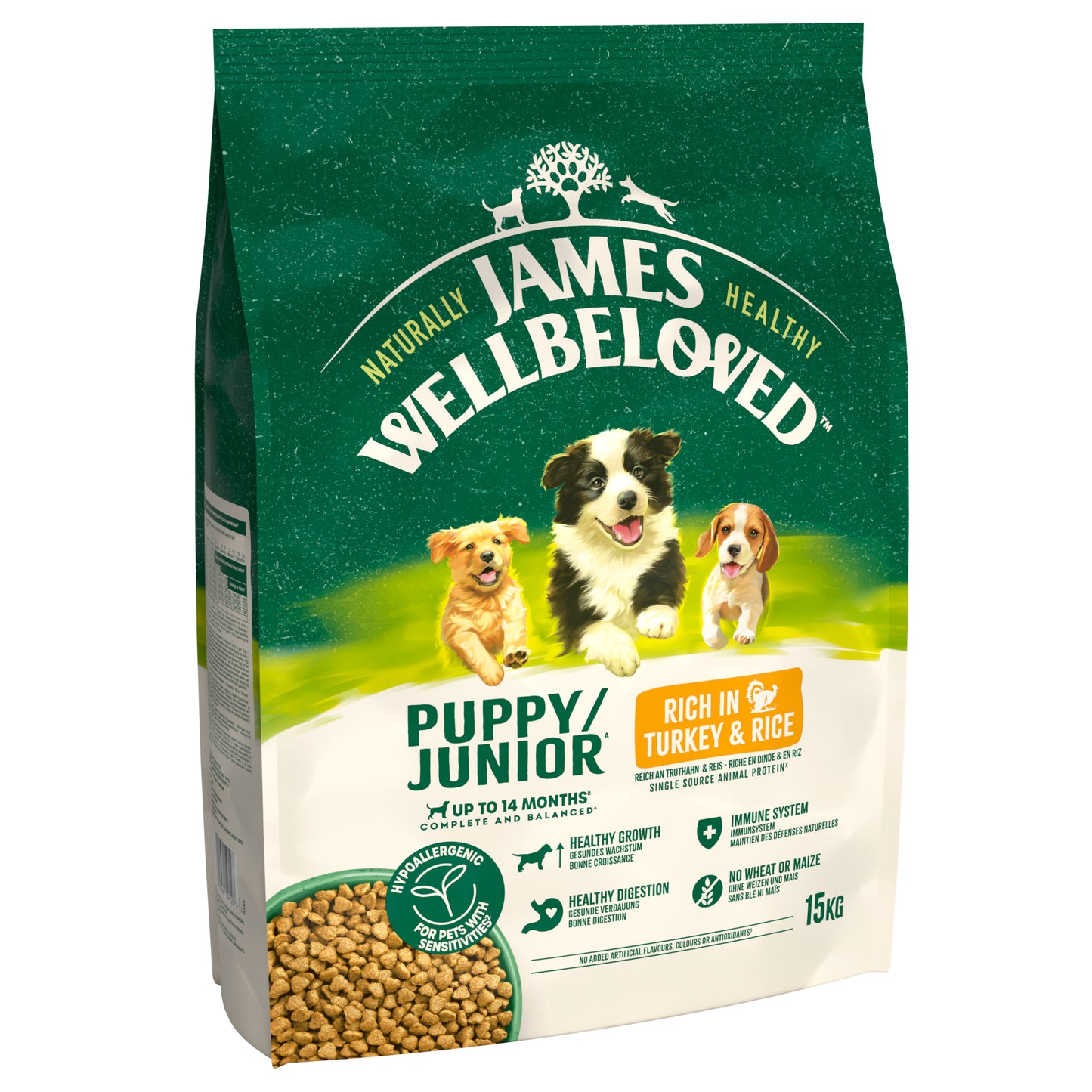 James Wellbeloved Hypoallergenic Puppy Junior Dry Dog Food Turkey & Rice 15kg