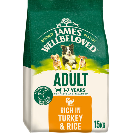 James Wellbeloved Hypoallergenic Adult Dry Dog Food Turkey & Rice 15kg