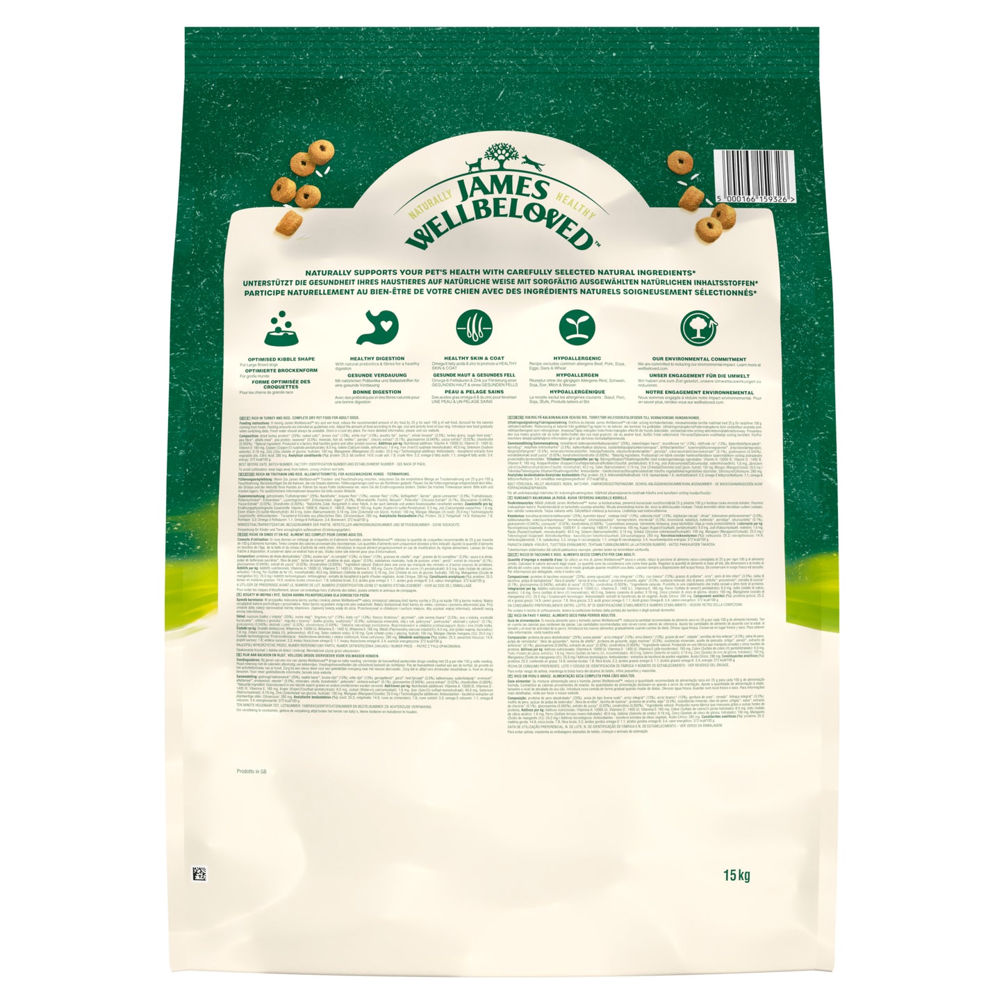 James Wellbeloved Large Breed Adult Dry Dog Food Turkey & Rice 15kg