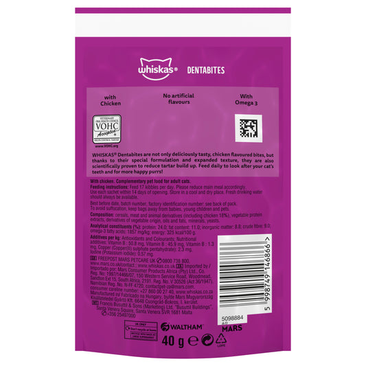 Whiskas Dentabites Adult Cat Treats with Chicken 40g