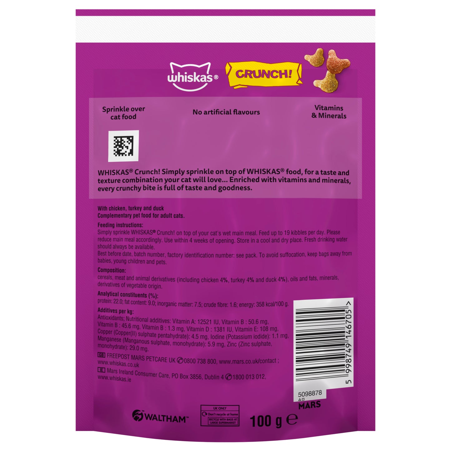 Whiskas Crunch Tasty Topping Adult Cat Treat Biscuits 100g