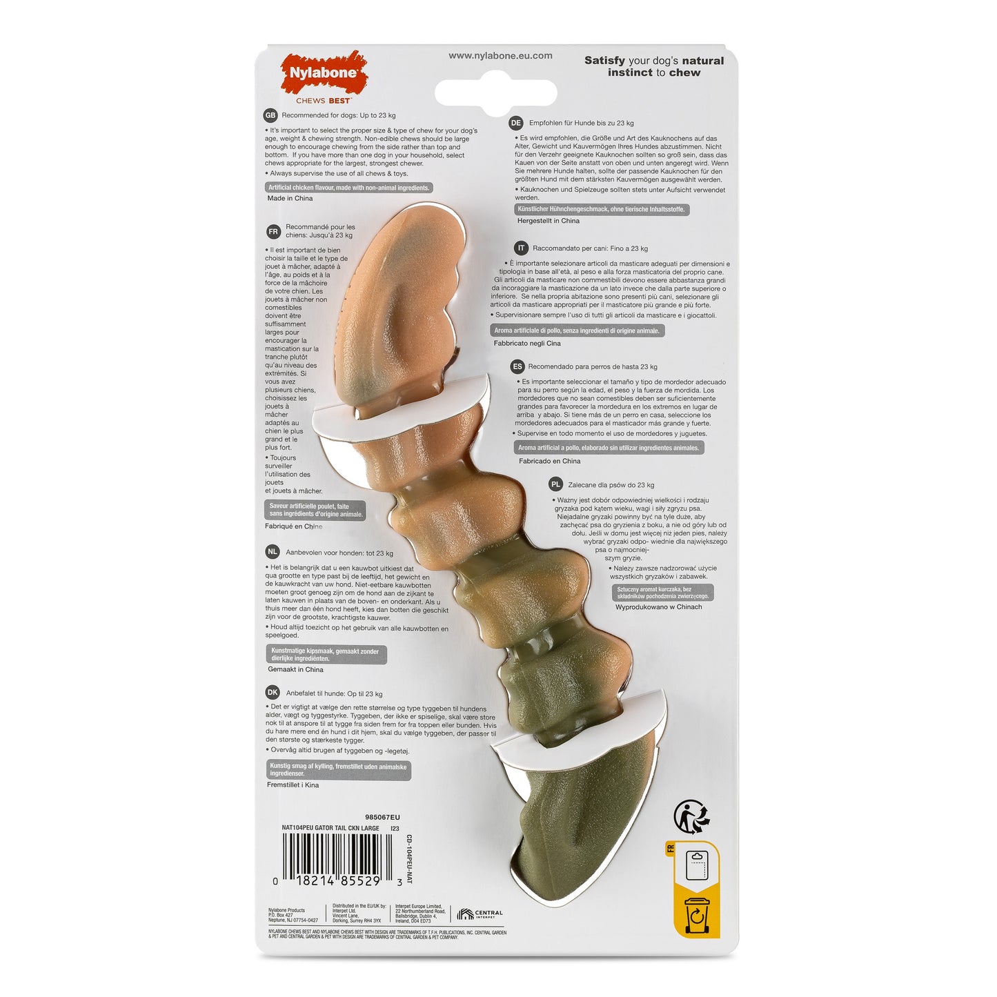 Nylabone Chicken Gator Tail Alternative Extreme Chew Dog Toy Large