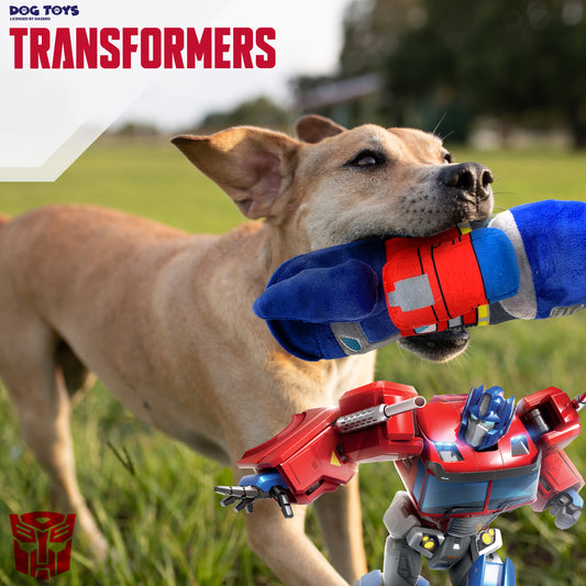 Hasbro Optimus Prime Crunch Water Bottle Squeaky Plush Dog Toy