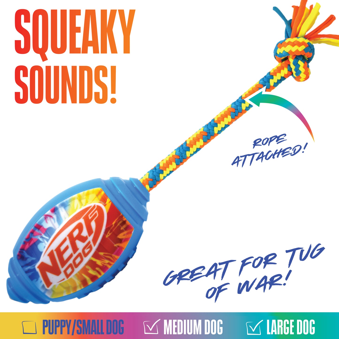Nerf Colour Blast Squeak Football with T Shirt Rope TPR Dog Toy