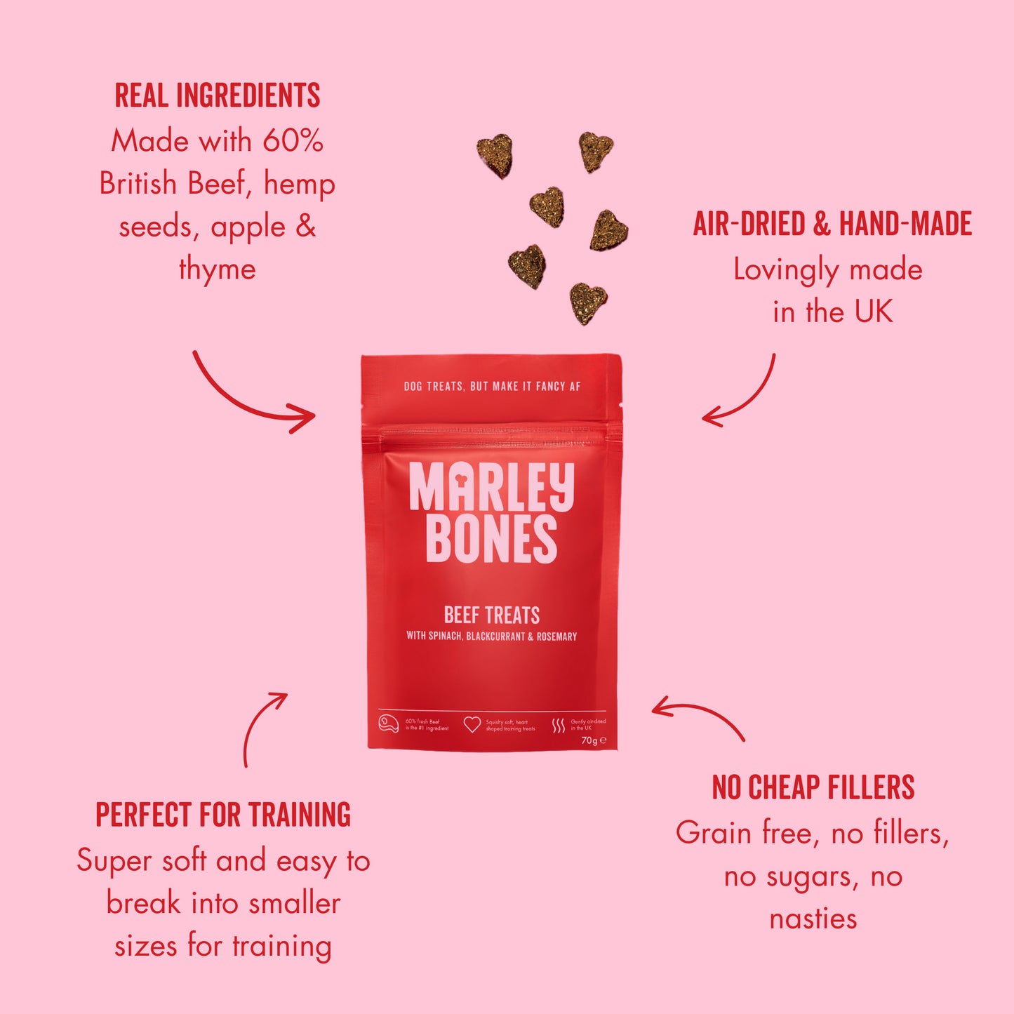 Marleybones Air-Dried Dog Treats Beef & Superfoods 70g