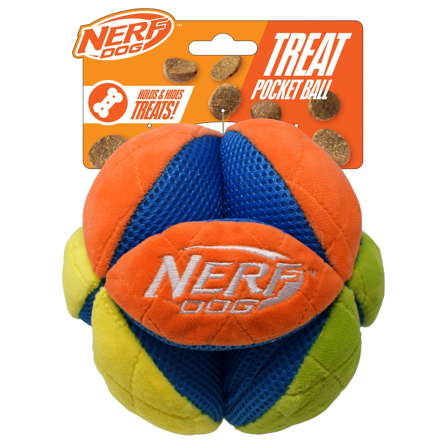 Nerf Mash Up Plush Ball with Treat Pockets Squeaky Dog Toy Multicolour