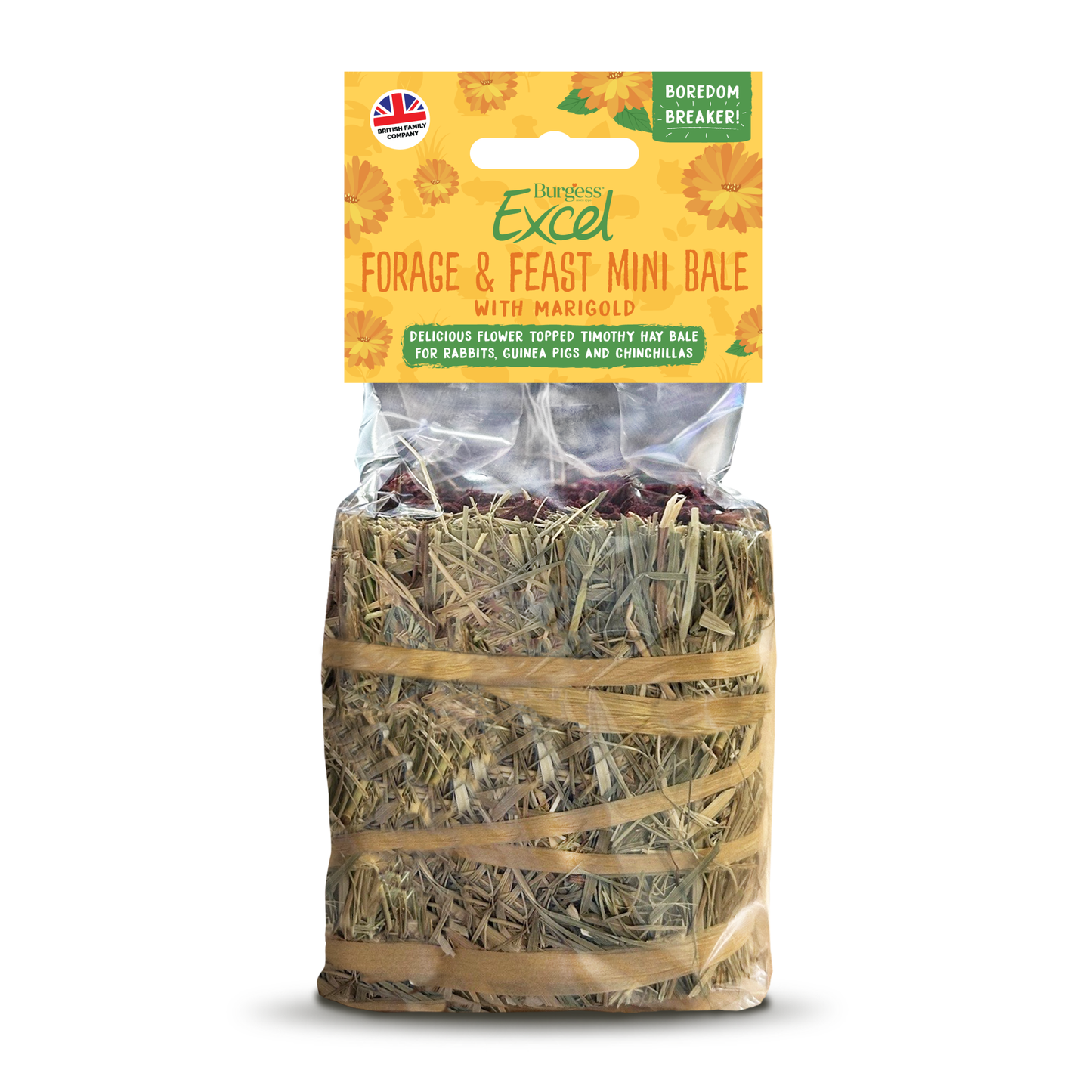Burgess Excel Small Animal Treat Forage & Feast Mini Hay Bale Marigold 100g