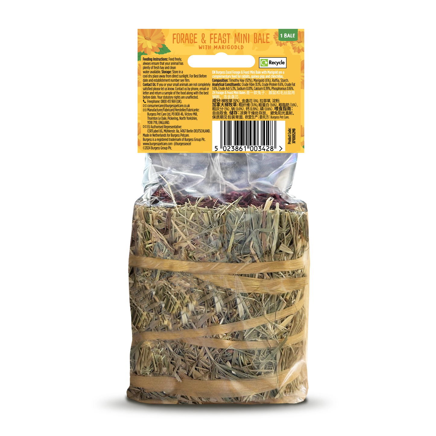 Burgess Excel Small Animal Treat Forage & Feast Mini Hay Bale Marigold 100g