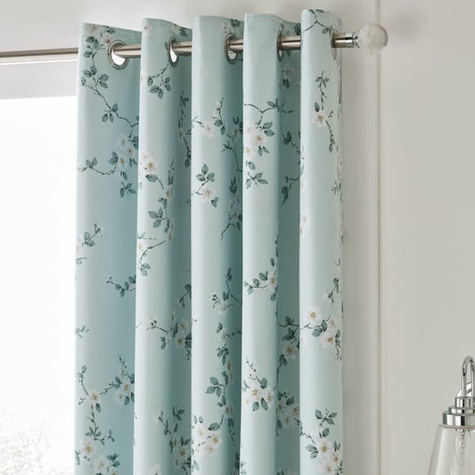 Edith Duck Egg Floral Blackout Eyelet Curtains