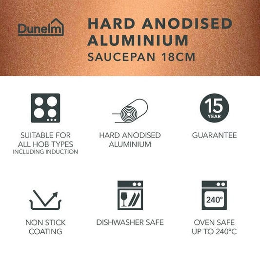 Non-Stick Hard Anodised Aluminium Saucepan, 18cm