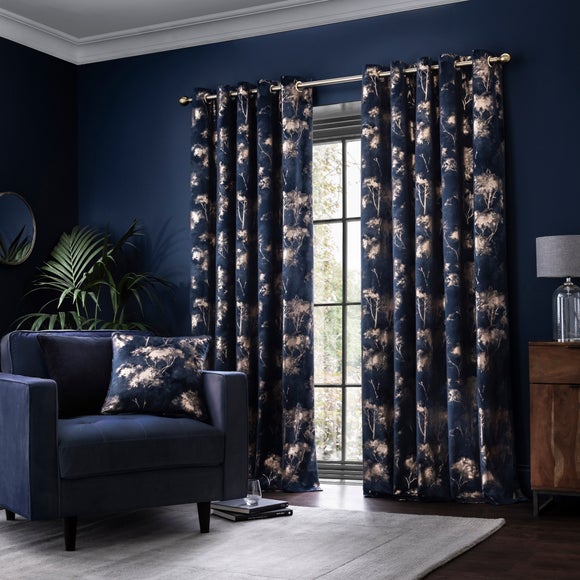 Velour Trees Eyelet Curtains
