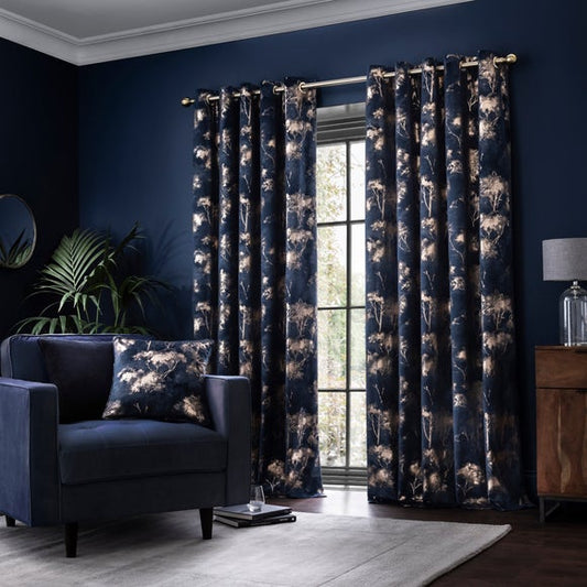 Velour Trees Eyelet Curtains