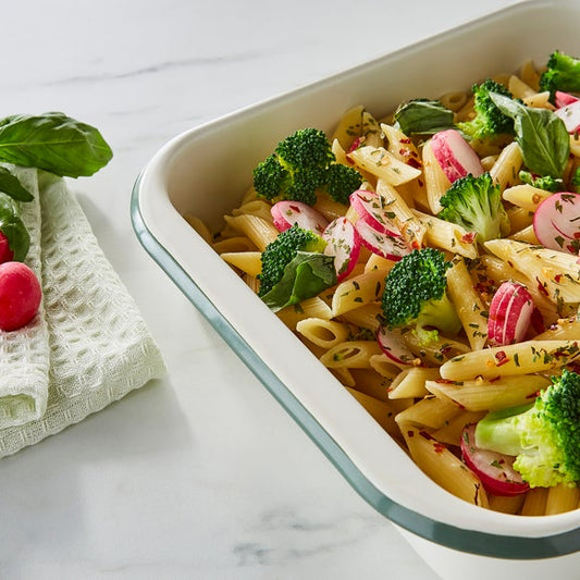 Small Enamel Baking Tray, Cream and Sage