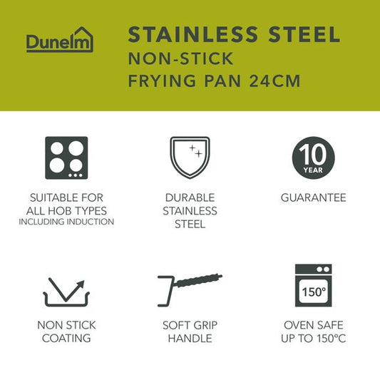 Non-Stick Stainless Steel Frying Pan, 24cm