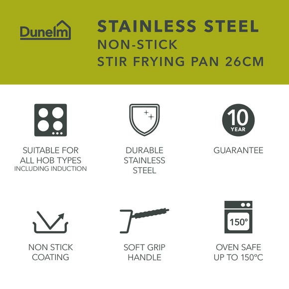 Non-Stick Stainless Steel Stir Frying Pan, 26cm